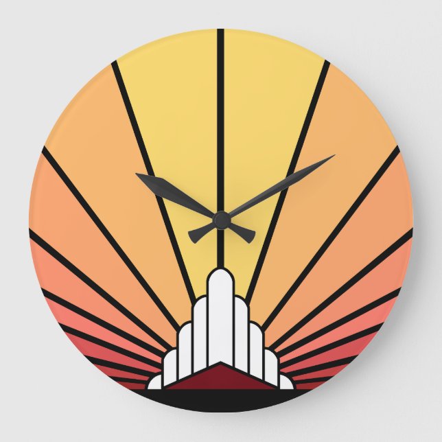 Relógio Grande Art deco sun em Dawn Wall Clock (Frente)