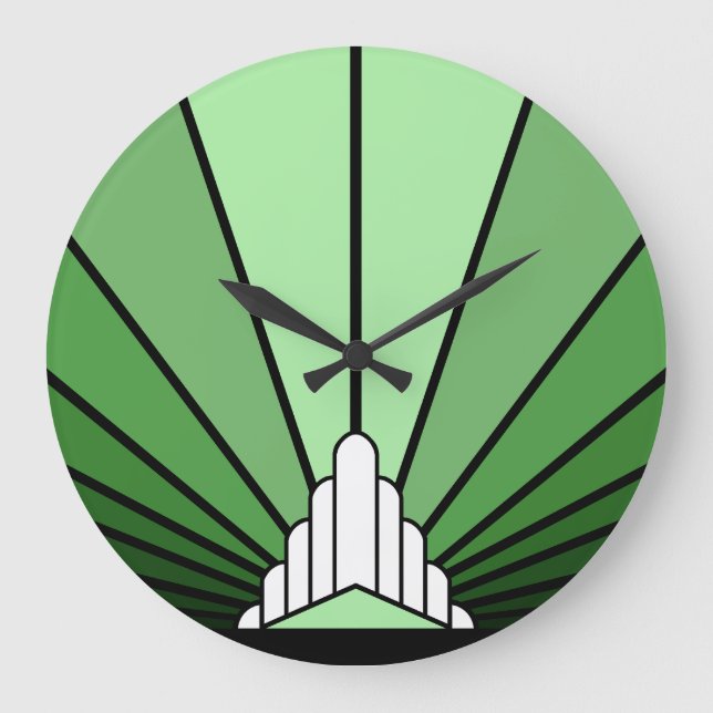 Relógio Grande Art deco sun em green Wall Clock (Frente)