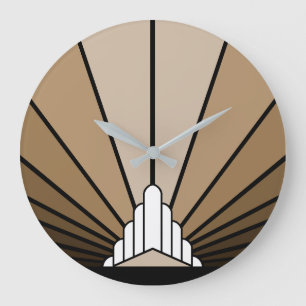 Relógio Grande Art deco sun em tan Wall Clock