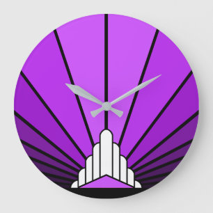 Relógio Grande Art deco sun em Wall Clock roxo