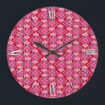 Relógio Grande Art Deco Wallpaper Padrão, Vinho Borgonha<br><div class="desc">Arte Deco: padrão geométrico do papel de parede em beringela,  roxo e fuchsia profunda,  cor-de-rosa,  com branco sobre fundo de vinho hamburguês</div>