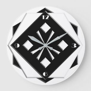 Relógio Grande Art Deco white on black geometric pattern