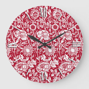 Relógio Grande Art Nouveau Carnação Damask, Red and White