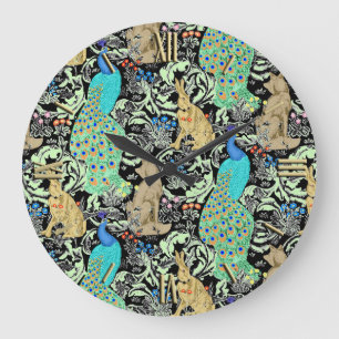 Relógio Grande Art Nouveau Peacock Print, Turquoise & Neutrals
