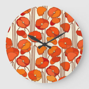 Relógio Grande Art Nouveau Poppies Wall Clock