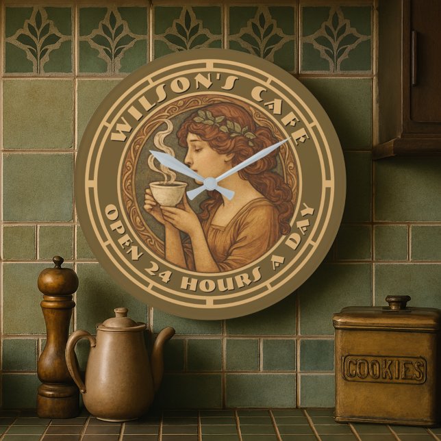 Relógio Grande Art Nouveau Woman Coffee Café (Criador carregado)