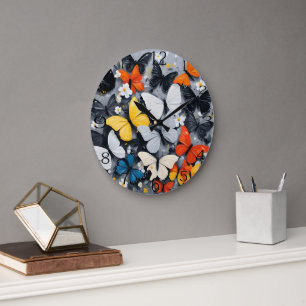 Relógio Grande Arte acrílica colorida borboleta dançante