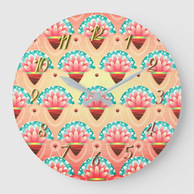 Relógio Grande Arte coral, flor rosa (Frente)
