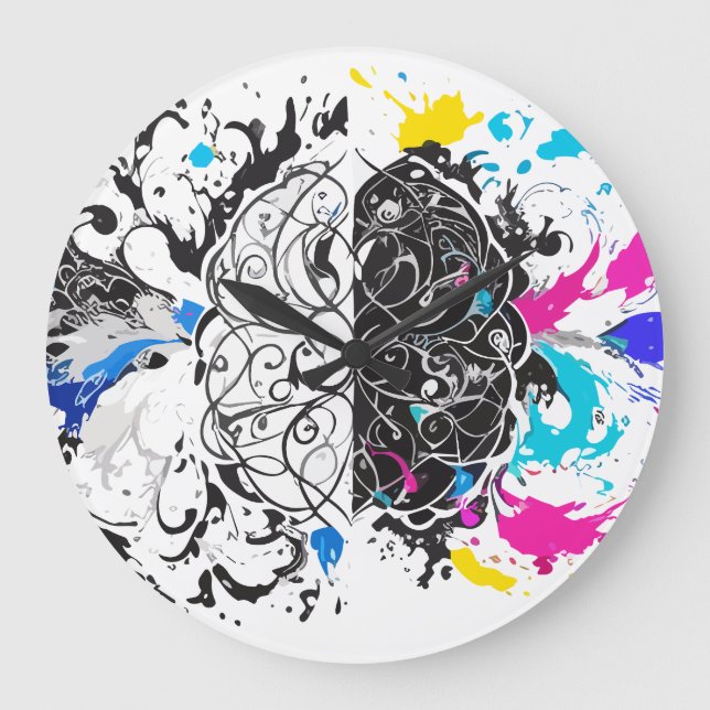 Relógio Grande Arte Criativa do Cérebro Esquerdo vs Cérebro Direi (Frente)