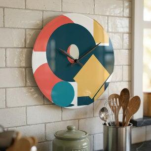 Relógio Grande Arte de Design Geométrico Abstrato Retro em Risogr