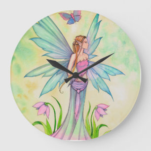 Relógio Grande Arte de Fantasia da Fada Borboleta da Primavera