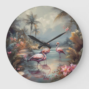 Relógio Grande Arte de Flamingo Tropical Vintage Laguna Flórida