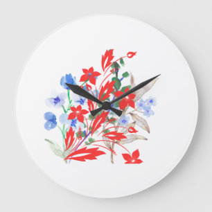 Relógio Grande Arte de Flor e Folhas Elegante Minimalista
