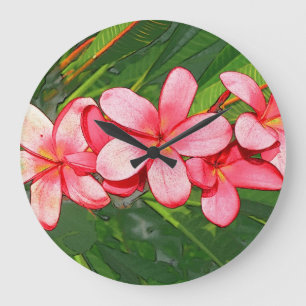 Relógio Grande Arte de Frangipani Tropical Rosa