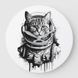 Relógio Grande Arte de Gato Astronauta em Tinta