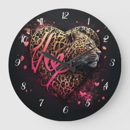 Relógio Grande Arte de Grafite de Amor Coração de Leopardo       