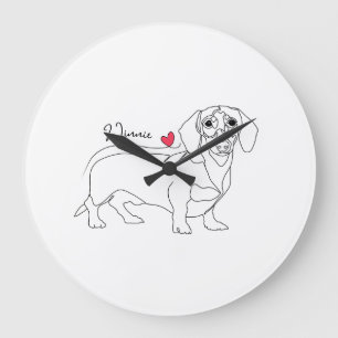 Relógio Grande Arte de Linha de Cachorro Dachshund e Coração com