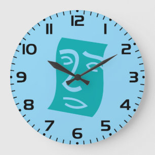 Relógio Grande Arte de Linha Facial Abstrata Moderna em Azul Turq