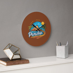 Relógio Grande Arte de Logo da Ilha do Paraíso Tropical