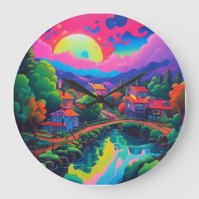 Relógio Grande Arte de Paisagem Japonesa Psicodélica (Frente)