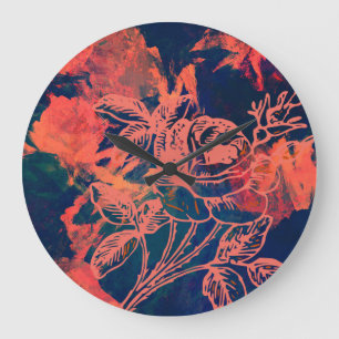 Relógio Grande Arte de Rosa Vermelha Abstrata