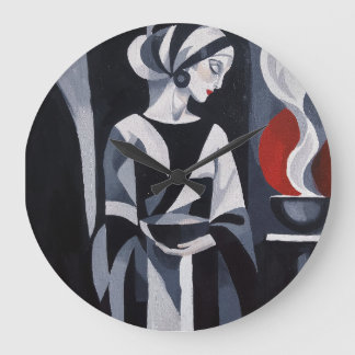 Relógio Grande Arte Deco Mulher em Preto e Branco em Arte de Pare