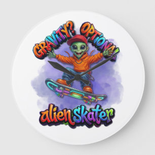 Relógio Grande Arte Espacial de Hoverboard de Alien Skater com Gr