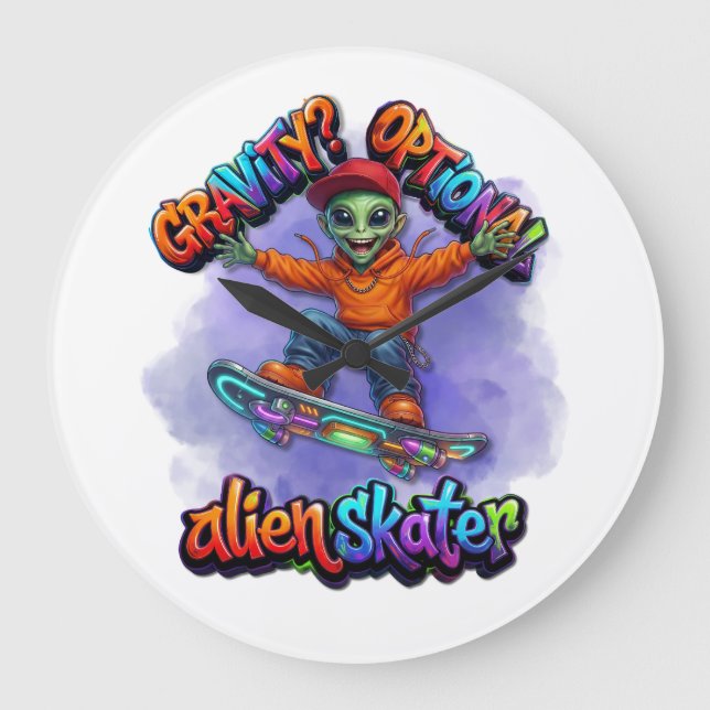 Relógio Grande Arte Espacial de Hoverboard de Alien Skater com Gr (Frente)