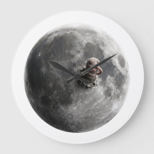Relógio Grande Arte Espacial Lua Surrealista Verme Lunar