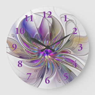 Relógio Grande Arte floral abstrata fractal colorida e energética