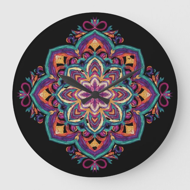 Relógio Grande Arte Floral Boho Folclórica (Frente)