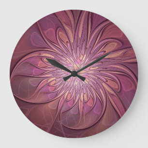 Relógio Grande Arte floral fractal moderna abstrata cores de frut