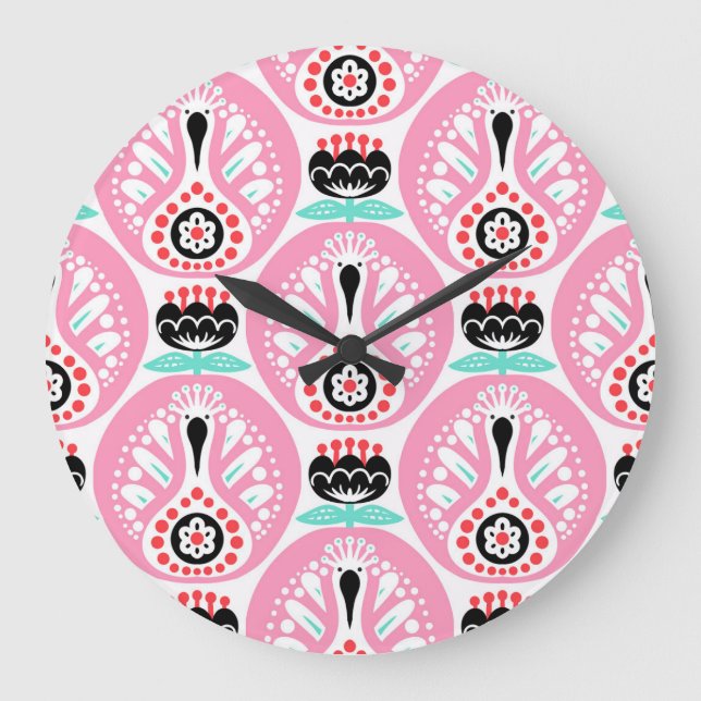 Relógio Grande Arte Folclórica Escandinávia: Sem Costura Nórdica. (Frente)