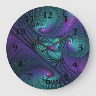 Relógio Grande Arte fractal abstrata moderna Roxo encontra Turque