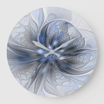 Arte Fractal Floral Abstrata em Aquarela Azul Cinz