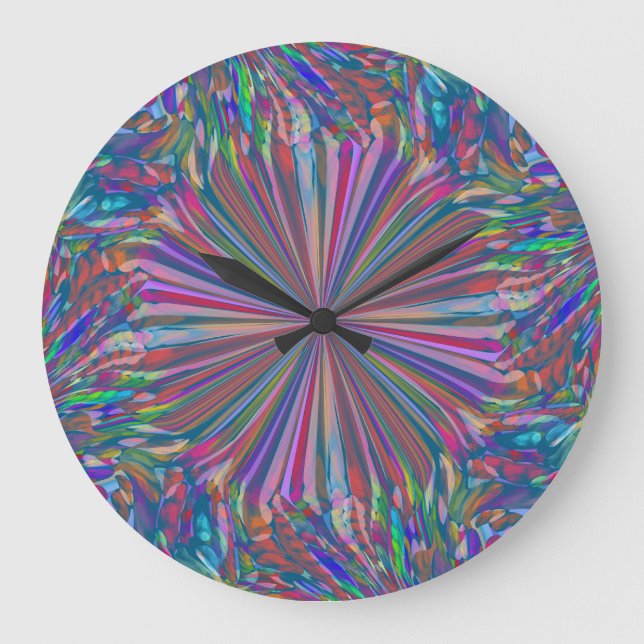 Relógio Grande Arte líquida Abstrato do arco-íris por Heva Weva (Frente)