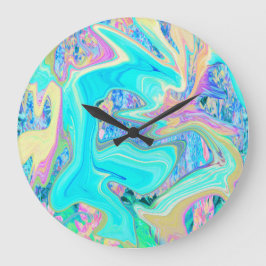 Relógio Grande Arte Líquida Azul-Aqua Retroativa em Hydrangeas Ab