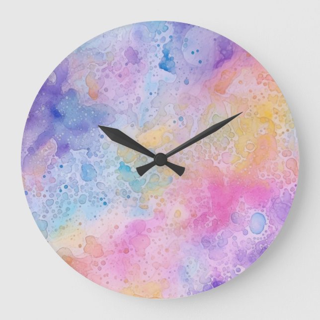 Relógio Grande Arte Líquida de Aquarela abstrato (Frente)