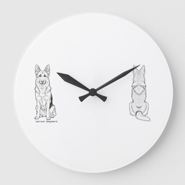 Relógio Grande Arte minimalista de linha do cão pastor alemão (Frente)