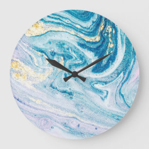 Relógio Grande Arte Oceânica: Marble Agate Swirls.