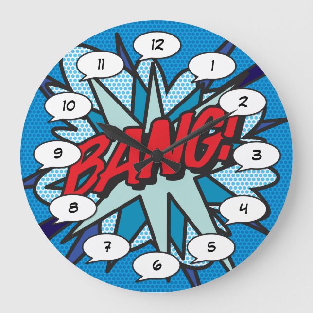 Relógio Grande Arte Pop de Quadrinhos BANG (Frente)