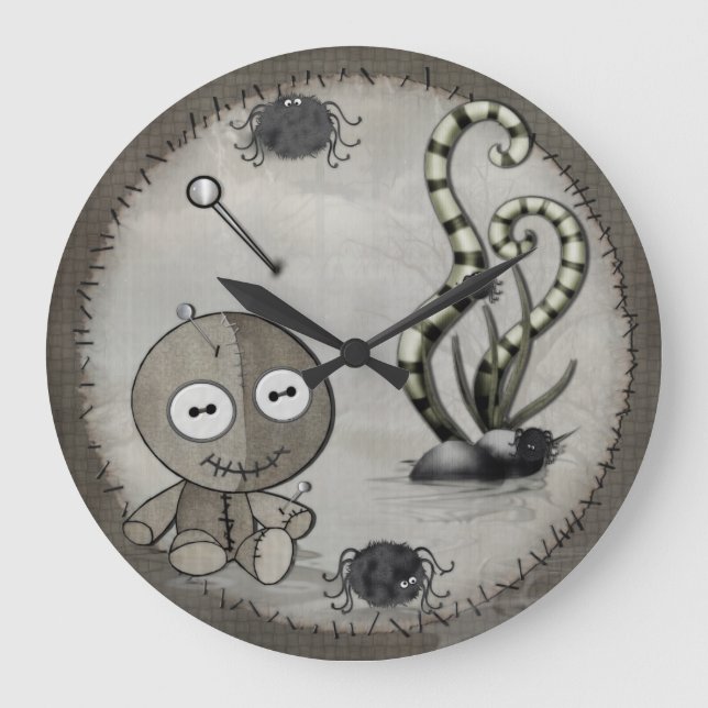 Relógio Grande Arte popular gótico da boneca do Voodoo de MOJO (Frente)