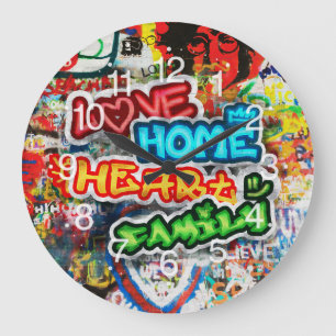 Relógio Grande Arte Urbana Colorida Funky Graffiti Amor Casa Cora