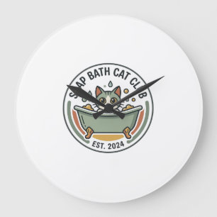 Relógio Grande Arte Vetorial de Gato de Banho de Sabão POD - Club