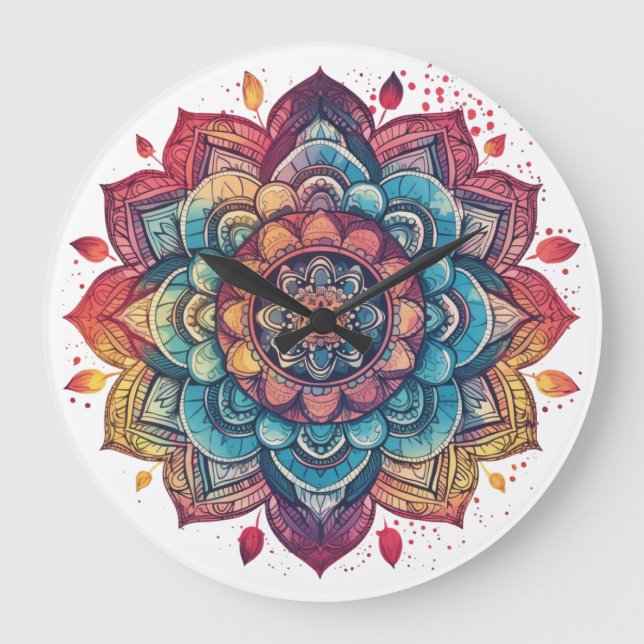 Relógio Grande Arte vibrante, inciciada, boêmica, mandala (Frente)