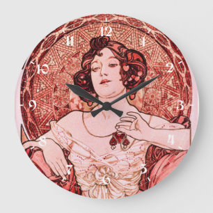 Relógio Grande Arte Vintage Nouveau Rubi por Alphonse Mucha