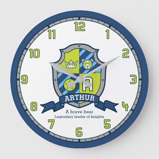 Relógio Grande Arthur boys chama-se escudo verde azul (Frente)
