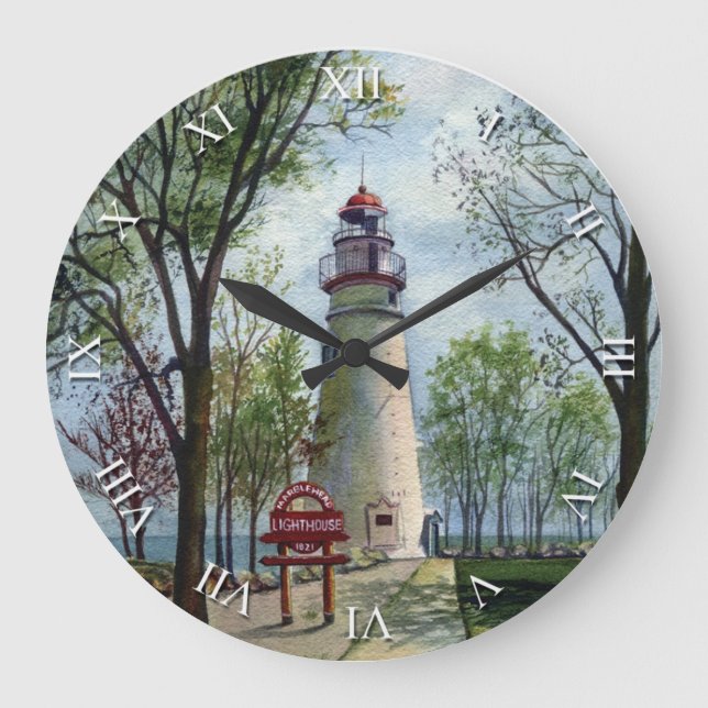 Relógio Grande Artist Series Clock - Marblehead Lighthouse (Frente)