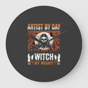 Relógio Grande Artista de Halloween por Dia Bruxa por Noite Desig