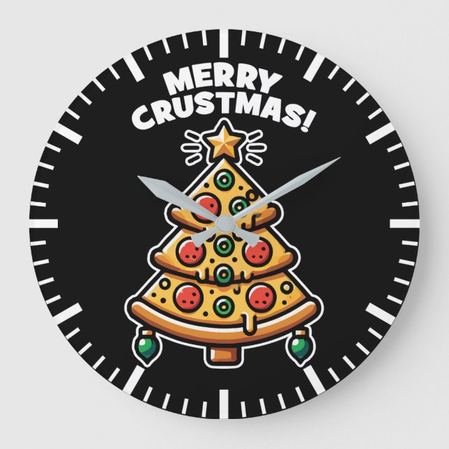 Relógio Grande Árvore da Pizza de Crustmas de feliz - Feliz Natal (Frente)